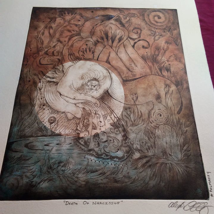Image of Death of Narcissus - Full Moon Etching