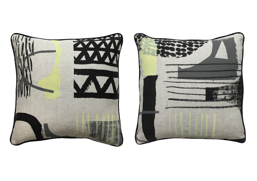 Image of 'Assemble / Configure' Cushion - Lemon, Slate, Black