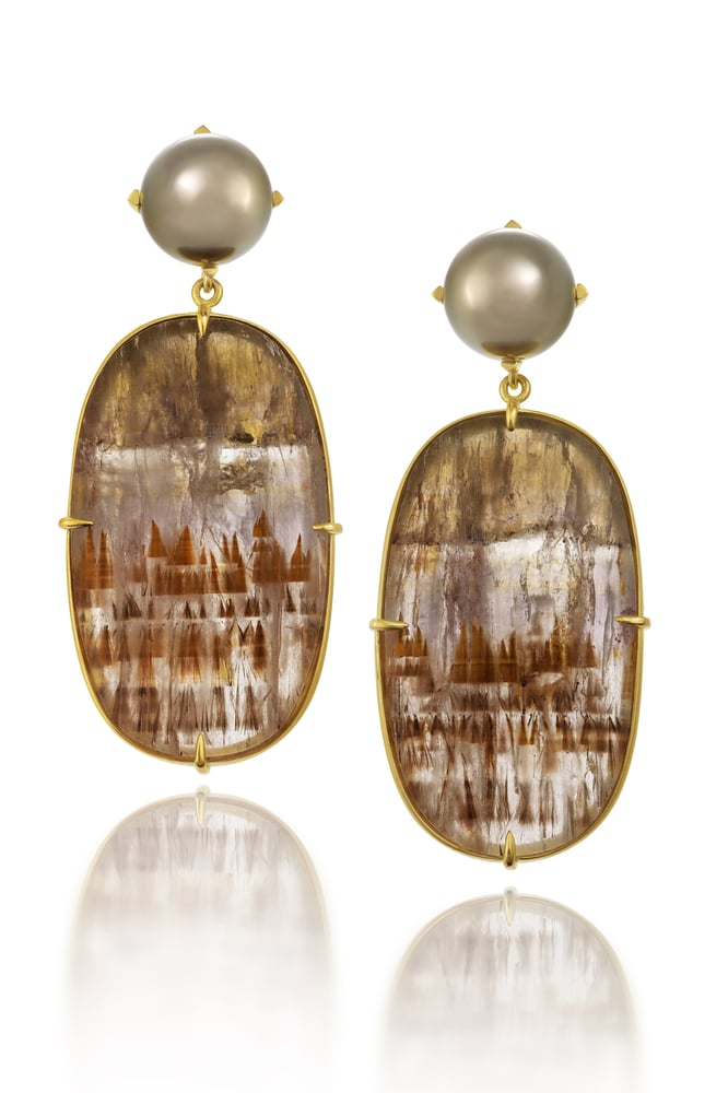 Image of Tahitian Pearl Cacoxenite Earrings
