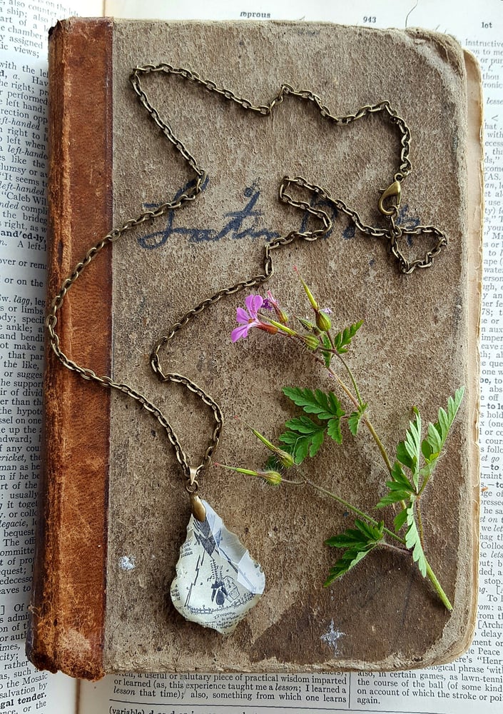 Image of Teepee Repurposed Chandelier Crystal & Vintage Book Page Necklace