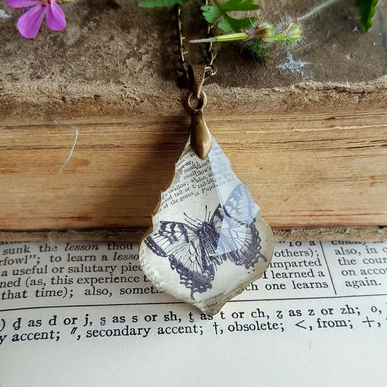 Image of Swallow Tail Butterfly Vintage Dictionary Page Pendant Necklace