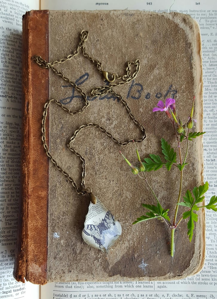 Image of Swallow Tail Butterfly Vintage Dictionary Page Pendant Necklace