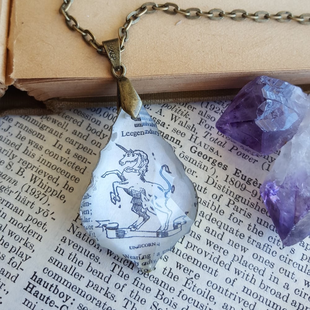 Magical Unicorn Repurposed Chandelier Crystal Dictionary Page
