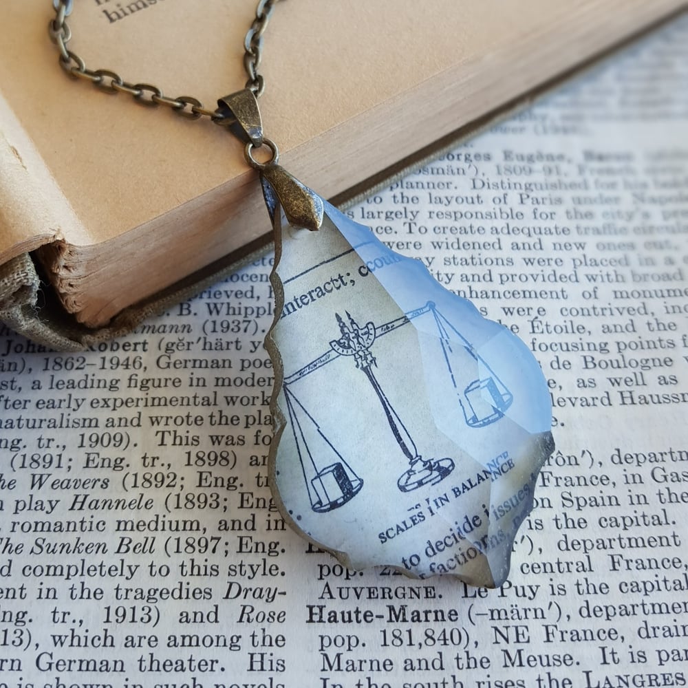 Scales Of Justice Vintage Dictionary Page And Chandelier Crystal