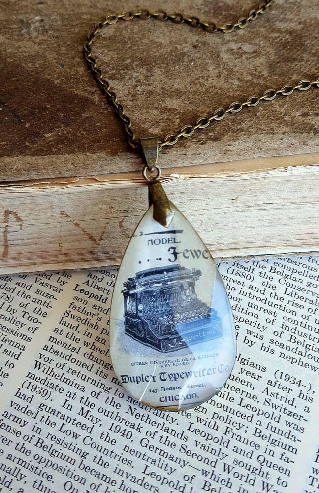 Image of Antique Typewriter Writers Salvaged Book Page Pendant Necklace