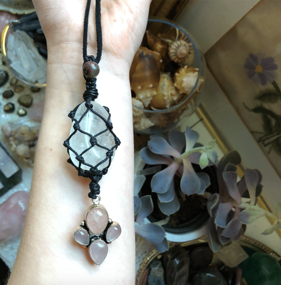 Image of "Beacon of Loving Strength" // Pink Tourmaline, Quartz & Rose Quartz Heart Chakra Necklace