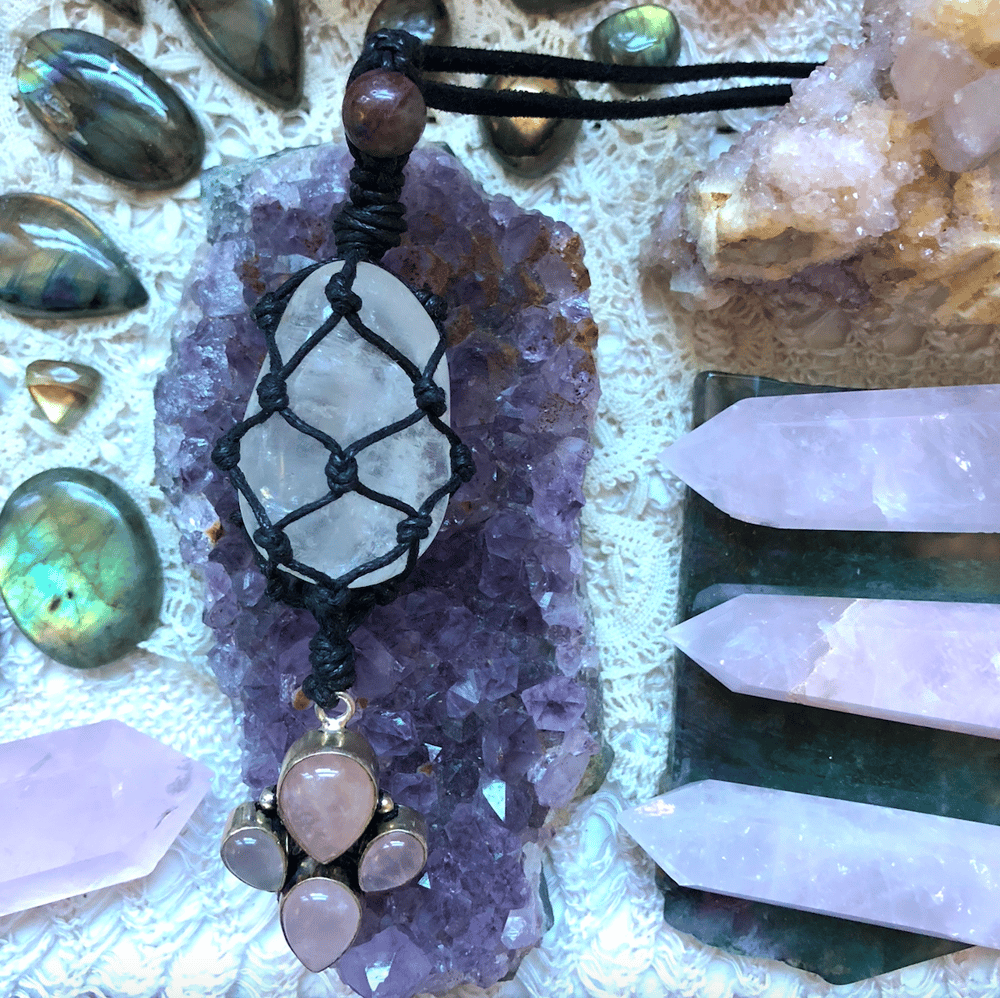 Image of "Beacon of Loving Strength" // Pink Tourmaline, Quartz & Rose Quartz Heart Chakra Necklace