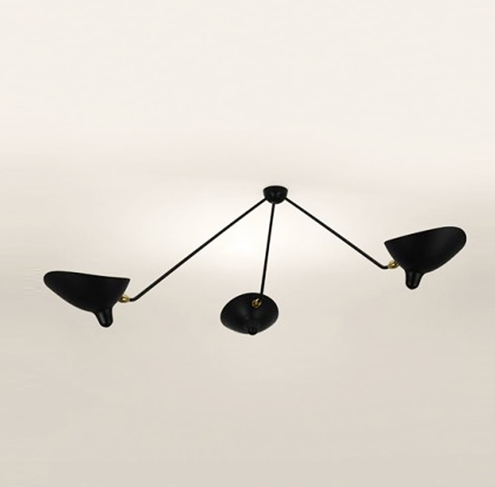 Image of Serge Mouille Style 3 Arms Ceiling Lamp - Ceiling Spider 3 fixed arms