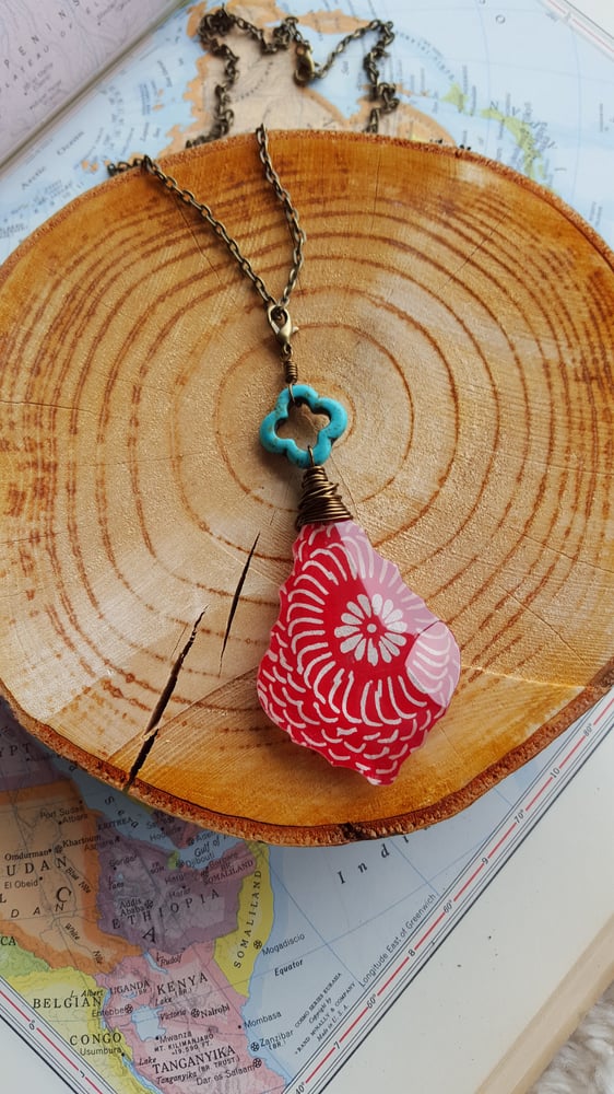 Image of "Wanderer" Carved Turquoise & Bohemian Block Print Pendant Necklace