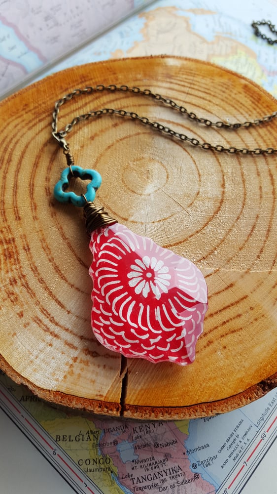 Image of "Wanderer" Carved Turquoise & Bohemian Block Print Pendant Necklace