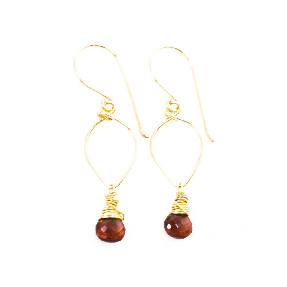 Image of Garnet earrings lotus loop 14kt gold-filled