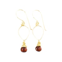 Image 2 of Garnet earrings lotus loop 14kt gold-filled
