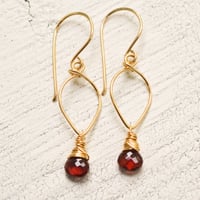 Image 4 of Garnet earrings lotus loop 14kt gold-filled