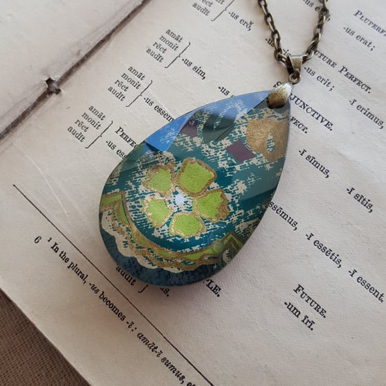 Image of "Cedar" Tibetan Block Print Crystal Necklace Large