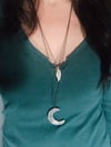 Crescent moon necklace with Rumi quote