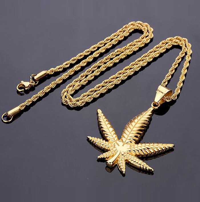 Image of 18K Weed Leaf + Chain