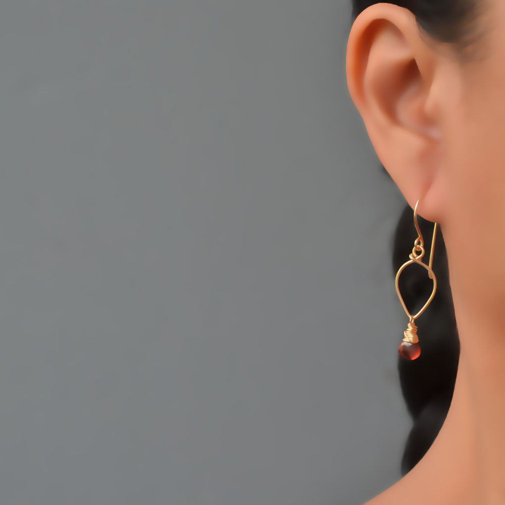 Image of Garnet earrings lotus loop 14kt gold-filled