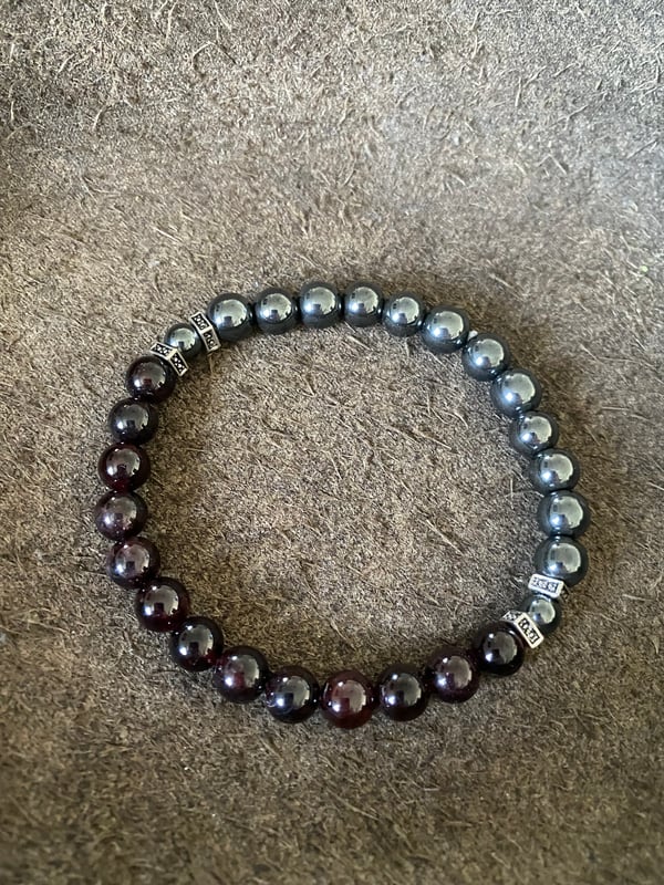 Image of 8mm Garnet & Hematite “Energy Activation” Mens  Bracelet 