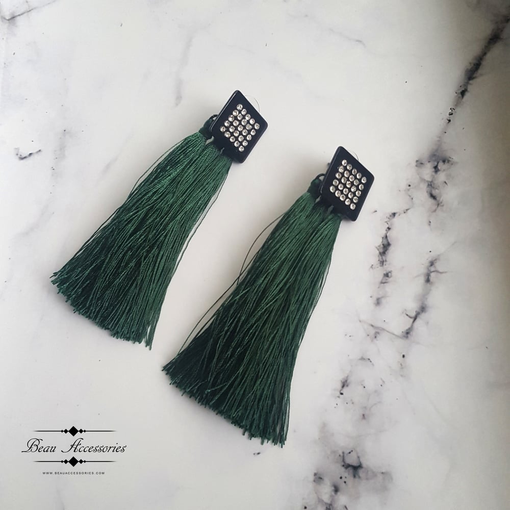 Image of Emerald Green Tassle Earrings