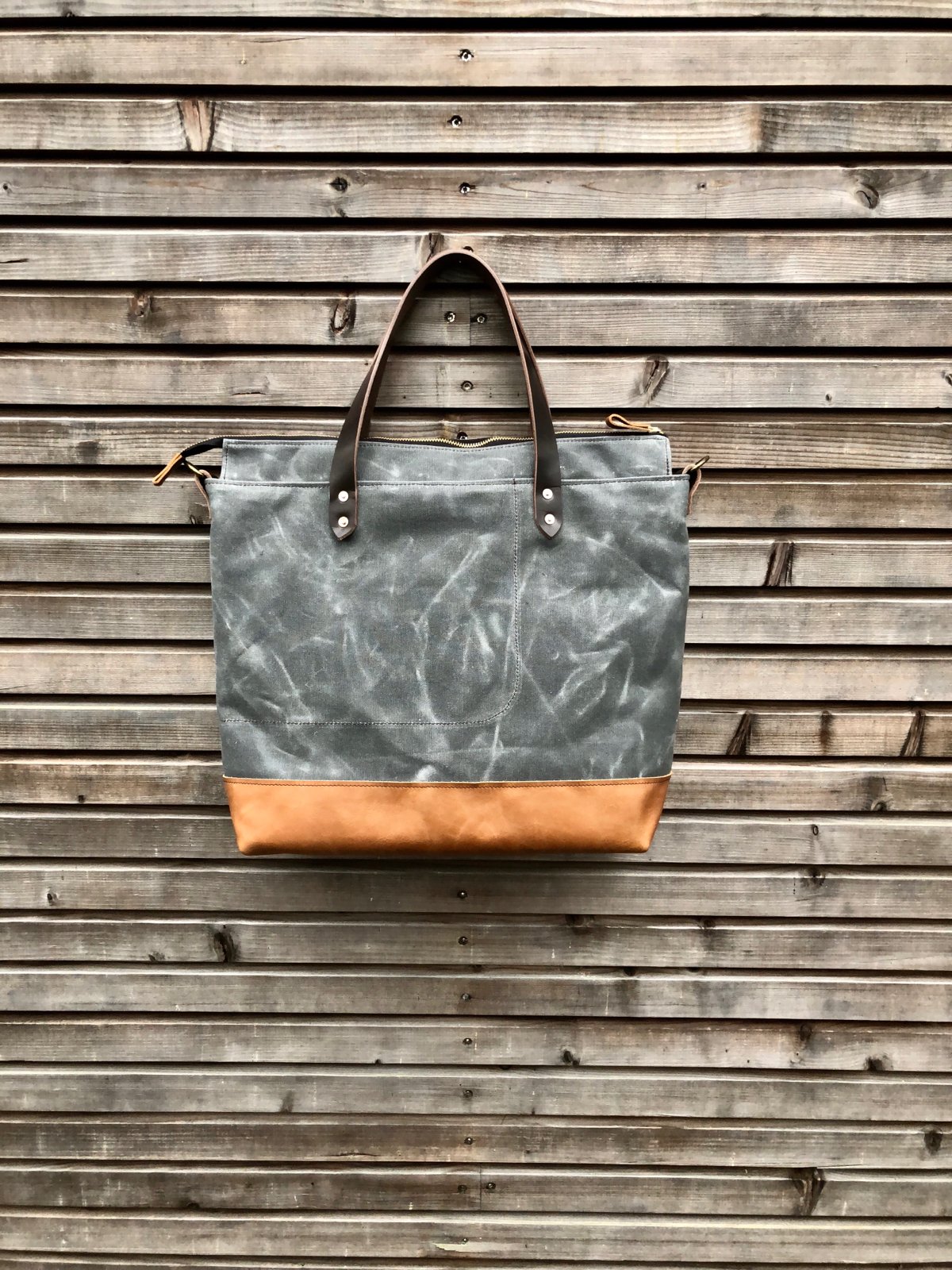 Image of Waxed canvas tote bag - carry all - diaper bag with padded laptop compartment COLLECTION UNISEX