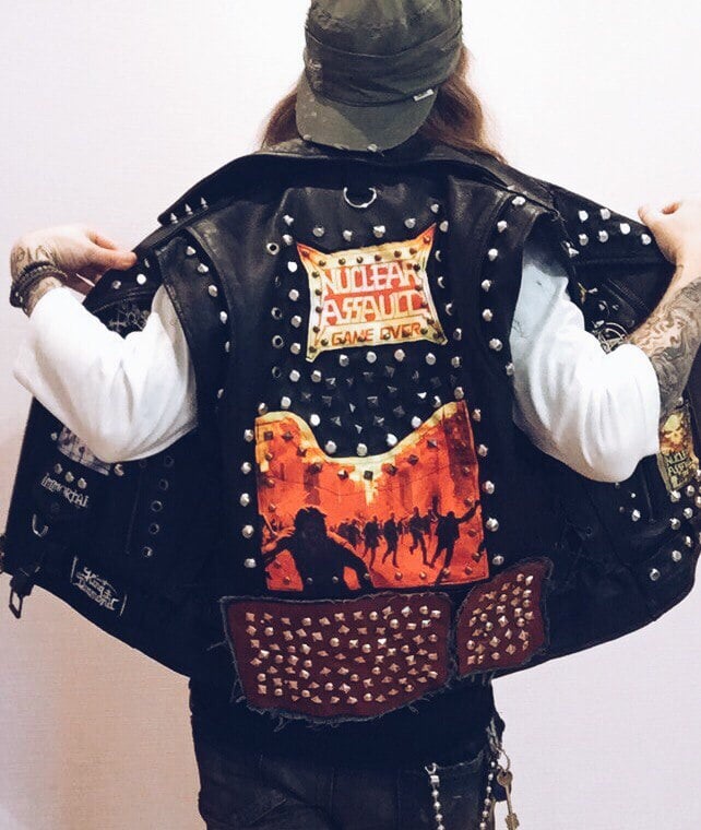 Image of Black Metal Leather Biker Vest