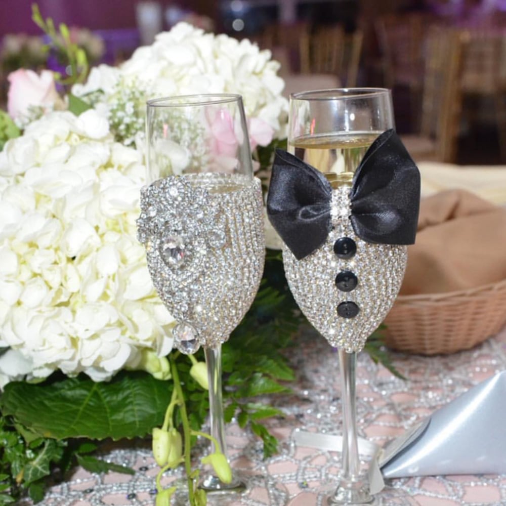 "Teresa" Bling Champagne Glasses (Available in other colors)