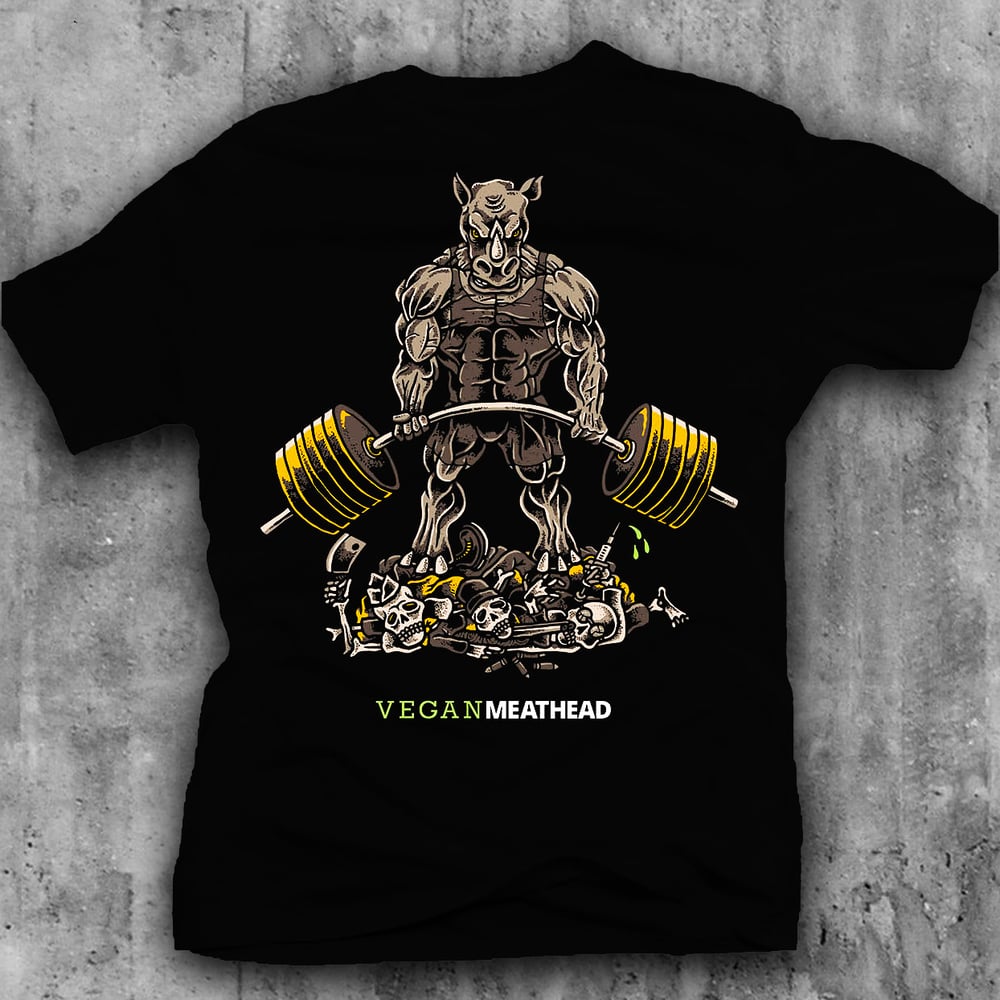 Image of Vegan Meathead OG "Deadlifting Rhino Rage" T-Shirt