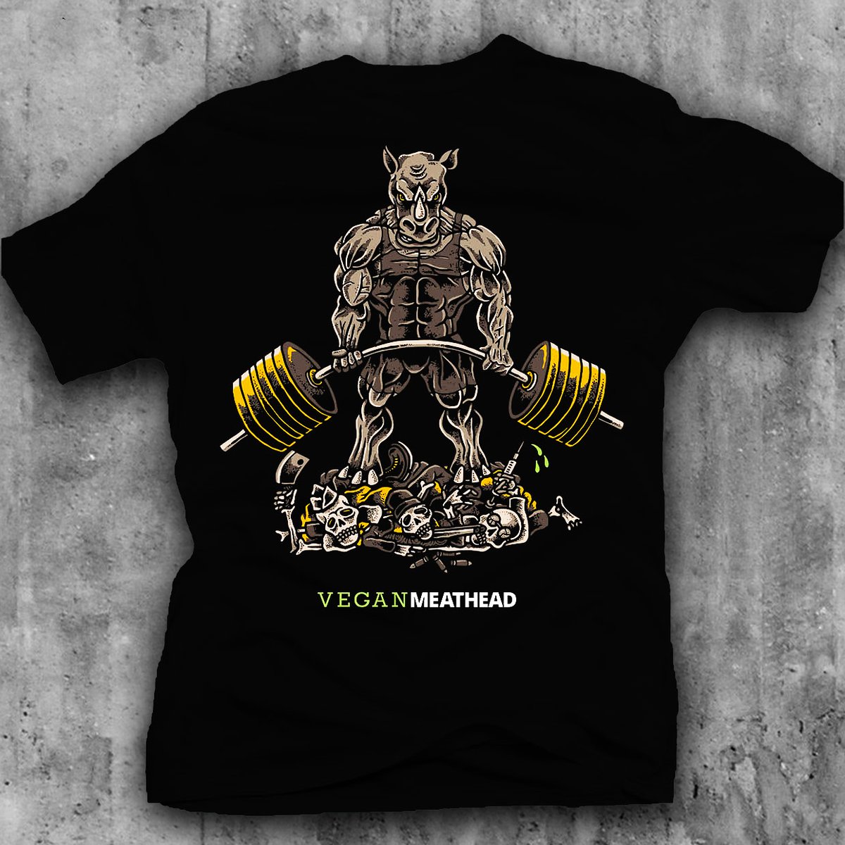 Vegan Meathead OG "Deadlifting Rhino Rage" TShirt VeganMeathead