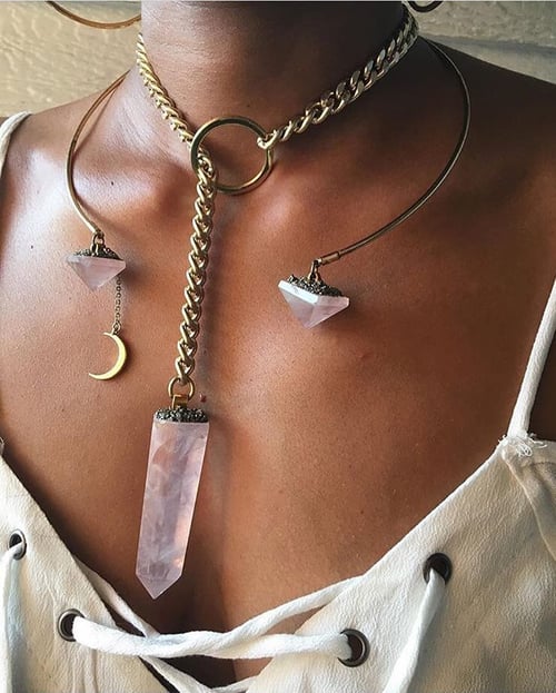 Image of ROSES II • THIN • Rose Quartz Lariat