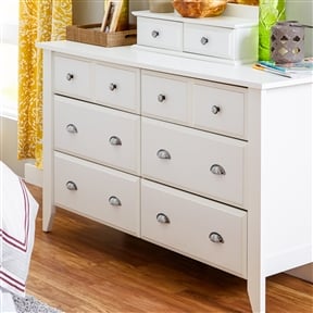 Image of White 6-Drawer Dresser Traditional Design - Made in USA