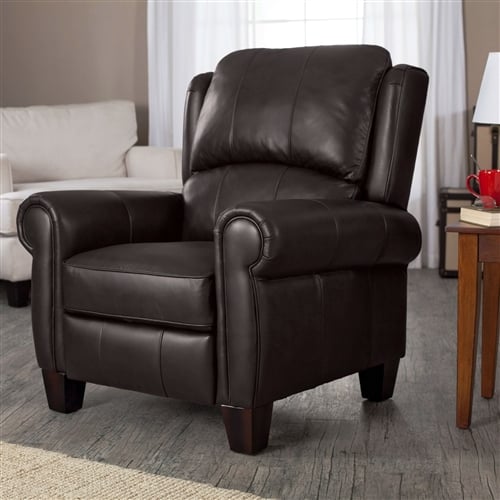 Image of High Quality Top Grain Leather Upholstered Wingback Recliner Club Chair in Chocolate Brown