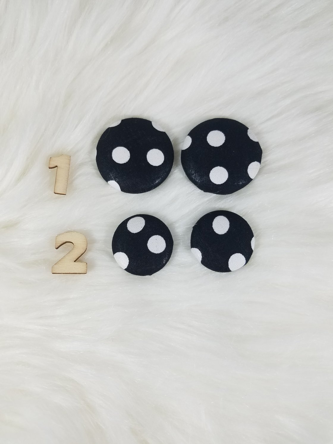 Image of Black & White Polka-dot Button Earrings & Rings