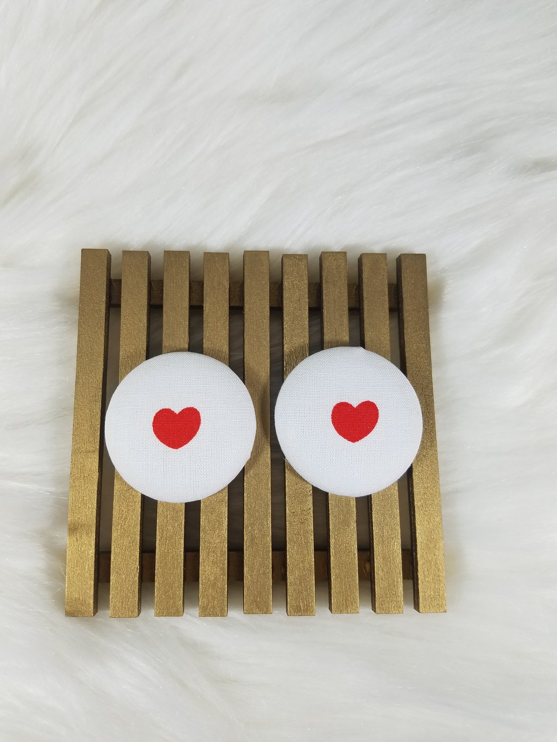 Image of White w/ Red Heart Button Earrings