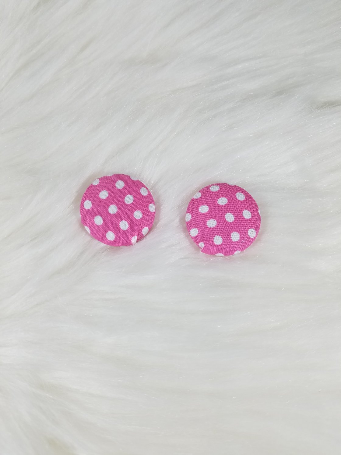 Image of Pink & White Polka-dot Button Earrings