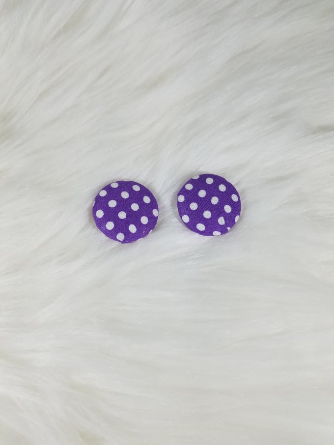 Image of Purple & White Polka-dot Button Earrings