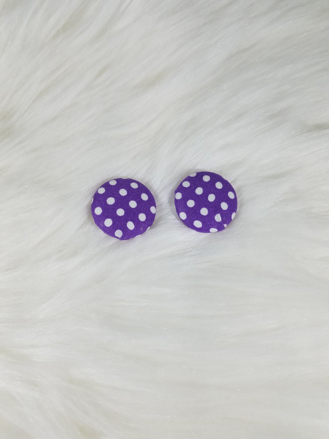 Image of Purple & White Polka-dot Button Earrings