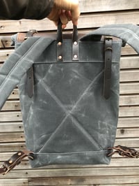 Image 3 of Wax canvas rucksack - backpack with roll up top and double waxed bottem COLLECTION UNISEX