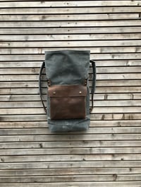 Image 4 of Wax canvas rucksack - backpack with roll up top and double waxed bottem COLLECTION UNISEX