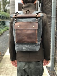 Image 5 of Wax canvas rucksack - backpack with roll up top and double waxed bottem COLLECTION UNISEX