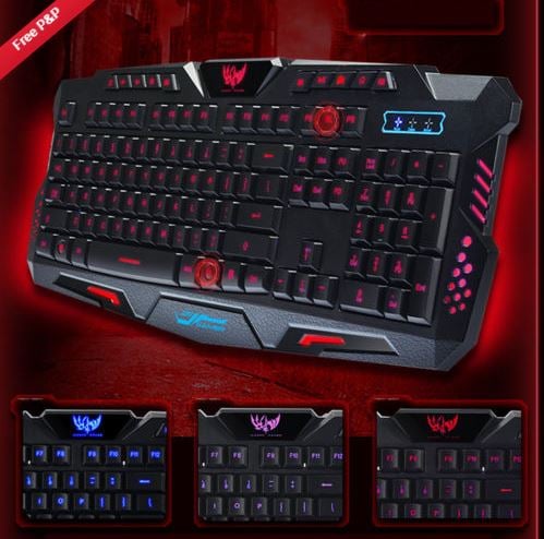 Image of USB Wired Gaming Keyboard Qwerty 3 Colours Illuminated LED