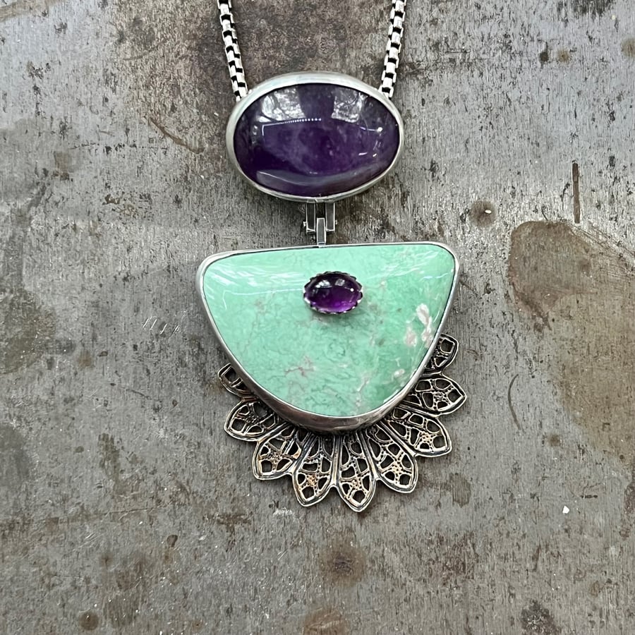 Image of Amethyst & Variscite Hinged Pendant