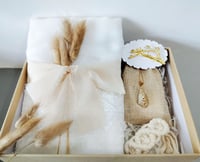 Image 2 of Taupe Boho Chic Gift Box. Gift Set For Bohemian Lady. Linen Scarf Crystal Necklace