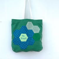Image 2 of ‘Be Bright’ Hand Embroidered Green Canvas Tote