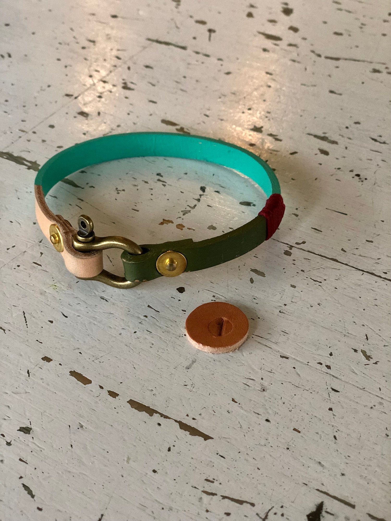 Image of Ankle Bracelet made from hand painted natural vegetable tanned leather