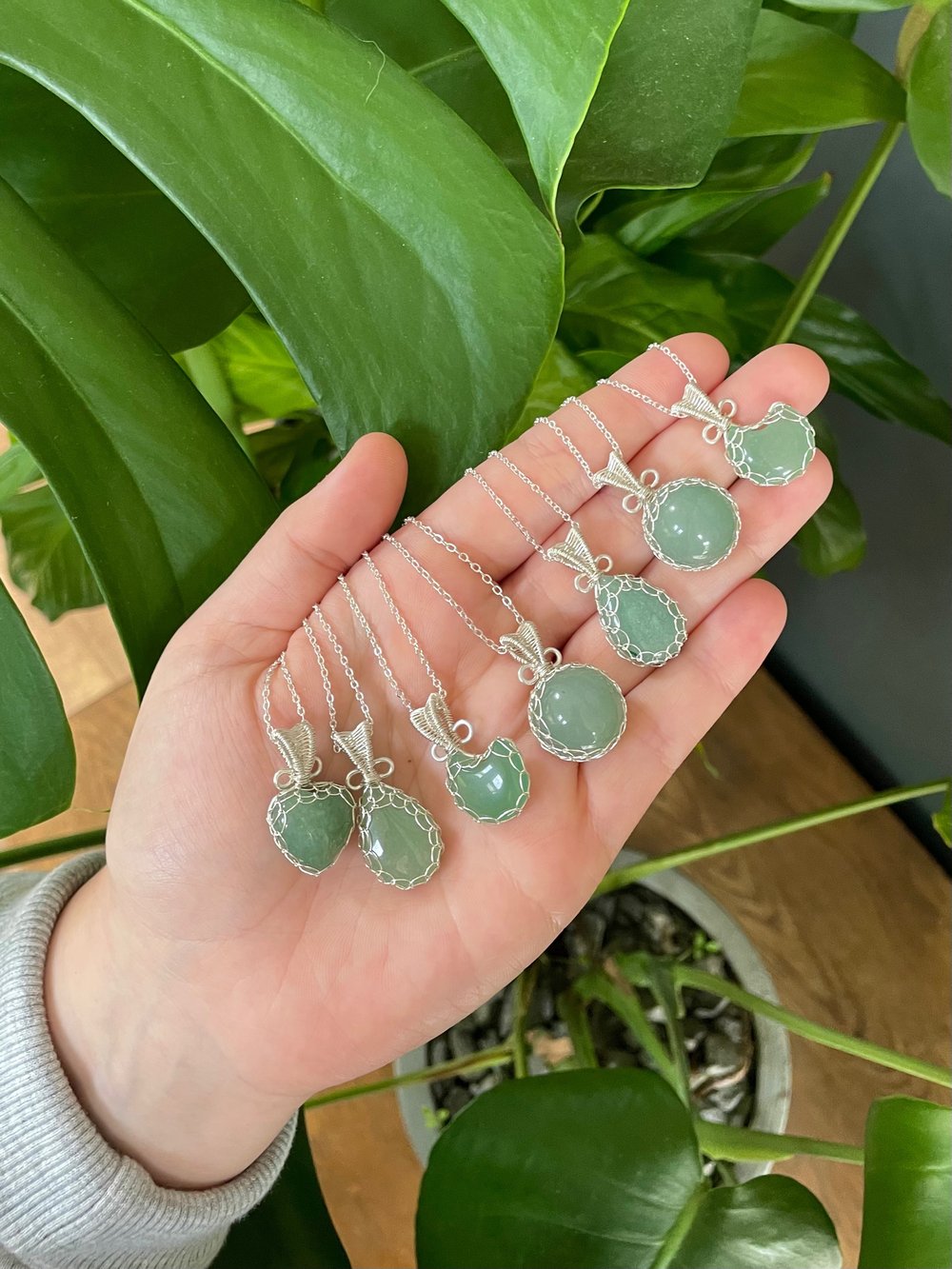 green aventurine crystal necklaces!