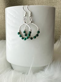 Image 2 of Malachite (Silver) Small Hoop Earrings
