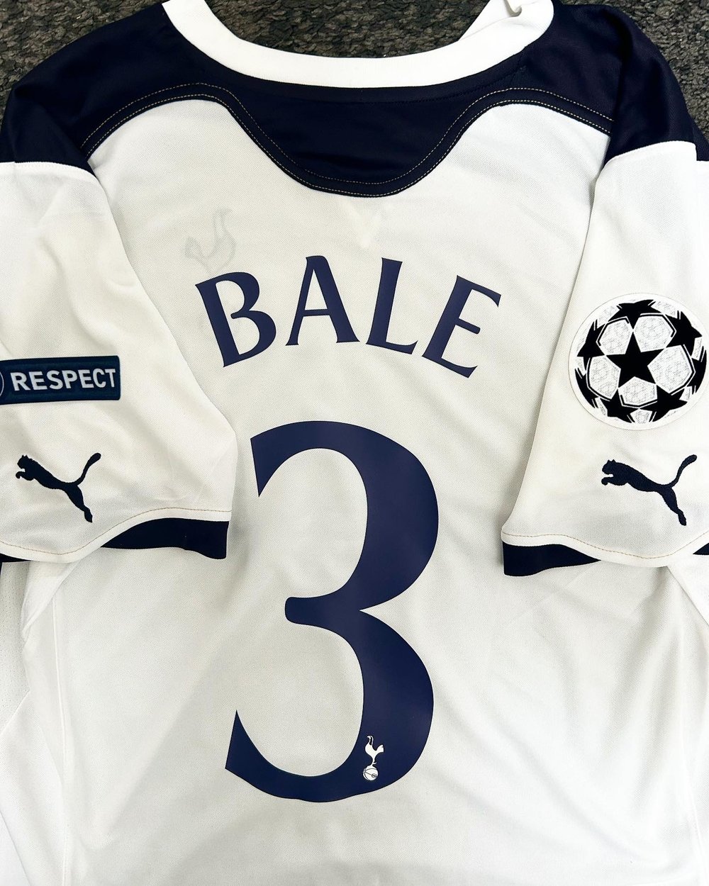 Image of Tottenham Hotspur “BALE 3” Player Issued 2010/11 Home Cup Shirt + UCL patches (L)