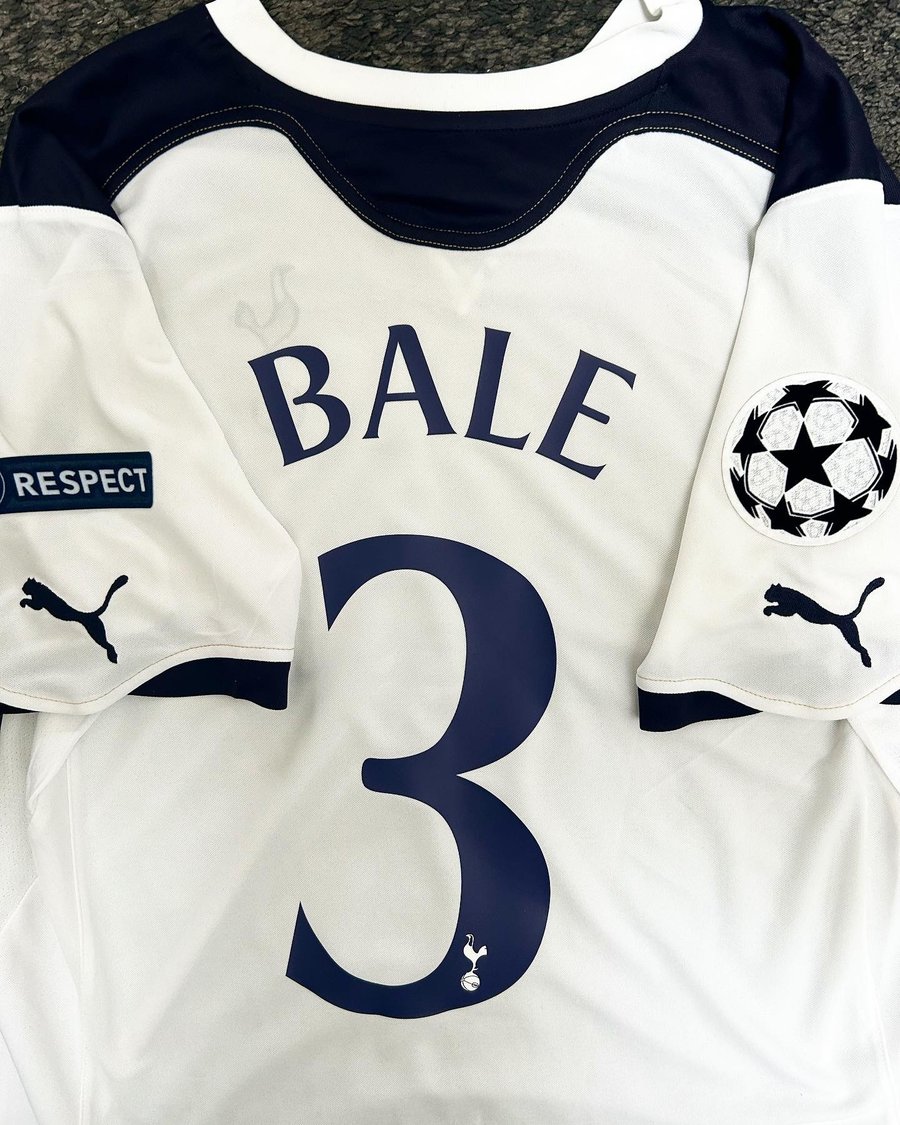 Image of Tottenham Hotspur “BALE 3” Player Issued 2010/11 Home Cup Shirt + UCL patches (L)