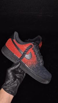 Image 1 of Black/Red Glitter Rope Laced Red Bottom AF1