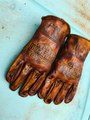 Image of Fuck the factory custom leather gloves